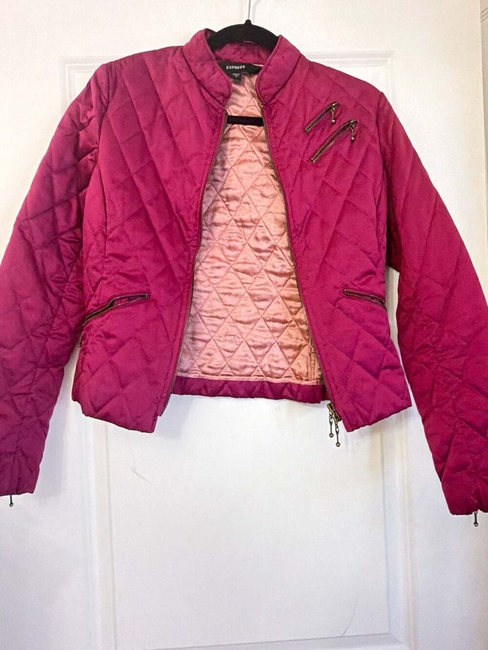 Express Quilted Jacket Size 4 Pink Moto Full Zip Biker Coat
